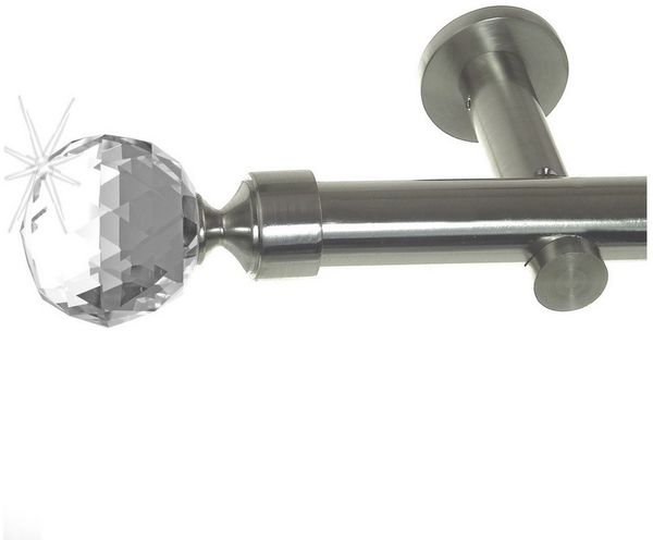 BASIT Gardinenstange Edelstahloptik 20mm mit Wandträgern 120 cm E87, Ø 20 mm, 1-läufig, verschraubt, Metall, H31 120 cm E87 Kristall Kugel
