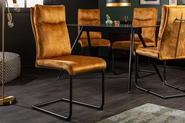 riess-ambiente Freischwinger COMFORT senfgelb, Esszimmer · Samt · Metall · Modern Design