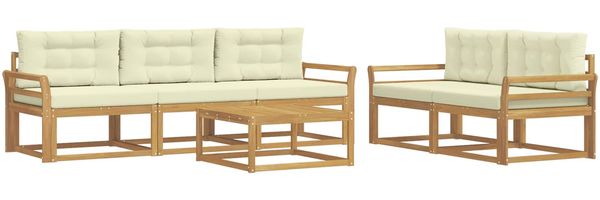 vidaXL Outdoor-Sofagarnitur mit Kissen 6 pcs Weiß und Creme 3386059 Bild 2
