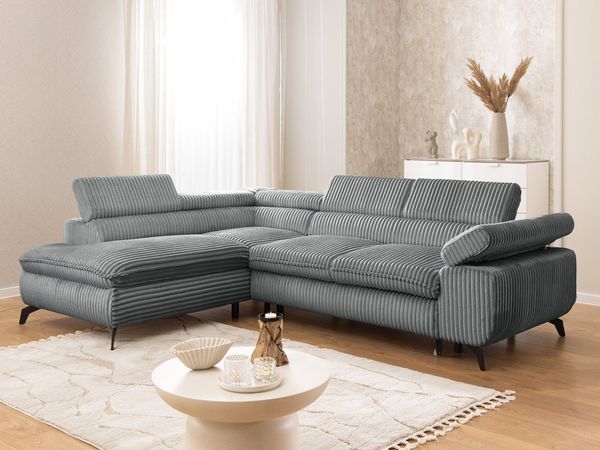 S-Style Möbel Ecksofa Bonnie mit Schlaffunktion Bettkasten und Kopfteilverstellung, mit Wellenfederung, Cord-Stoff