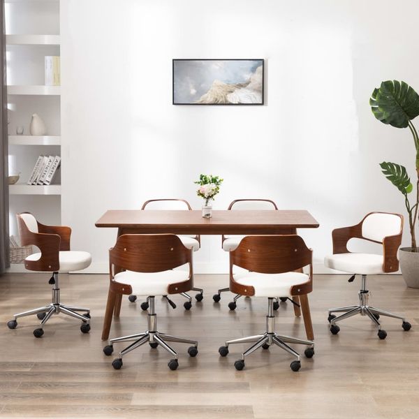 vidaXL Drehbare Esszimmerstühle 6 Stk. Weiß Bugholz und Kunstleder [3054931]