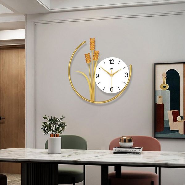 MOPUEA Wanduhr Wanduhr Weizen dekorative Kunstuhr Restaurantwand Wanduhr 40*40 CM (Leises Uhrwerk, dekoratives Weizendesign)