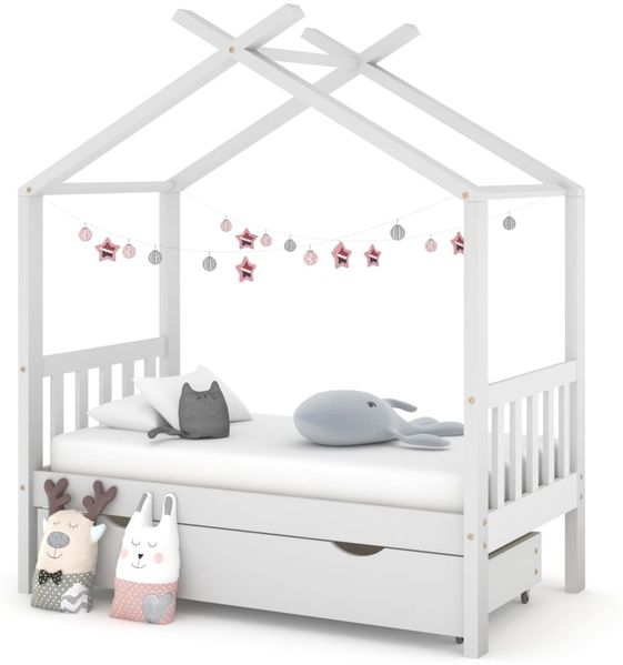 vidaXL Hausbett mit Schublade Weiß Massivholz Kiefer 70x140 cm