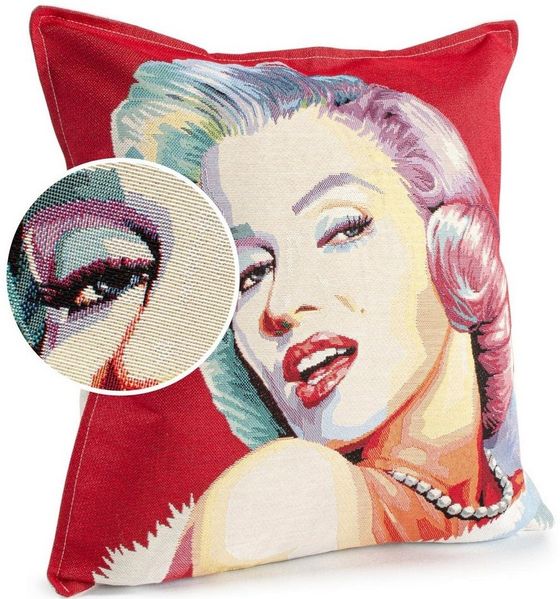 ANRO Dekokissen Jacquard-Gobelin POP Art Kissen 45x45cm Hochwertiger waschbar, Vintage ohne Füllung mit Reißverschluss Marilyn Monroe Beige