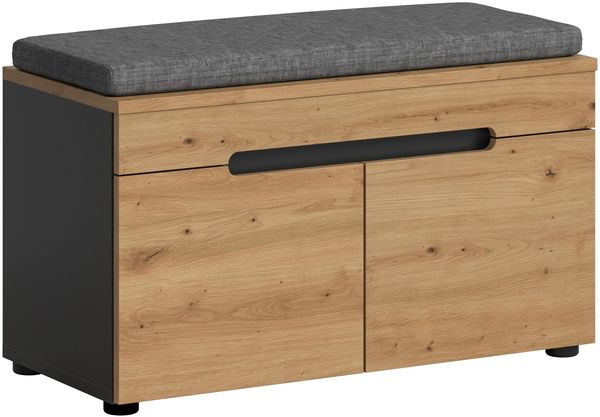 Sitzbank (B/H/T: 80x45x37 cm) in Basalt grau Nachbildung und Artisan Nachbildung inkl. Sitzkissen grau