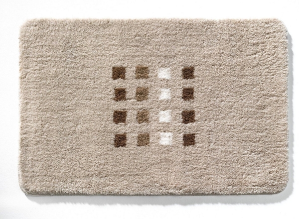 Badematte QUADRI, 70 x 120 cm, Beige, Rutschhemmend, Höhe 20 mm, fußbodenheizungsgeeignet, Polyacryl, rechteckig