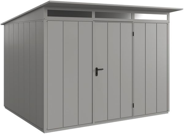 Hörmann Ecostar Metall-Gerätehaus Elegant mit Pultdach Typ 3, 238x303 cm , graualuminium, 7,2 m²,1-flüglige Tür