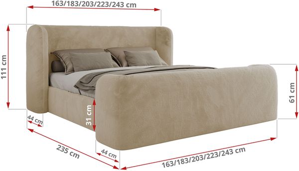Polsterbett mit Lattenrost, Doppelbett für Schlafzimmer, Gepolstertes Kopfteil - EMORA CLASSIC DUO - 160 x 200 cm - Creme Stoff Bild 6