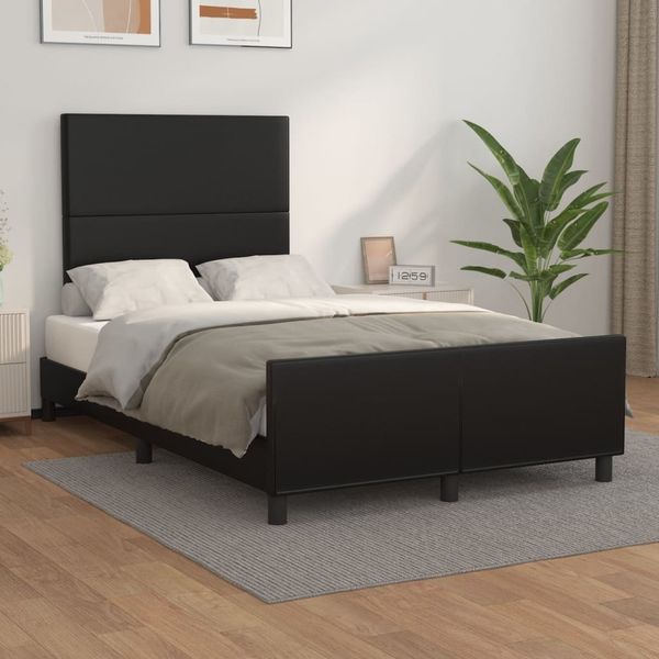 Einzelbett, Polsterbett mit Kopfteil Kunstleder Schwarz 120x200 cm