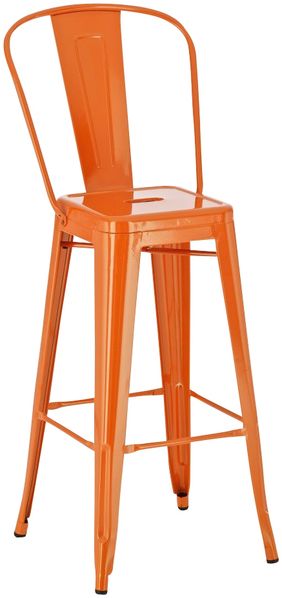 Barhocker CHENNA - Metall Orange 44x52x115 cm | Barstuhl Mit Lehne Tresenhocker Tresenstuhl Kneipenhocker Kneipenstuhl