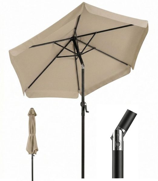 Sekey Sonnenschirm 200 cm Gartenschirm Rund Marktschirm Knickbar mit Kurbel, LxB: 200x200 cm, mit Überhang, Windstabil & neigbar, ideal für Balkon, Garten, UV 50+
