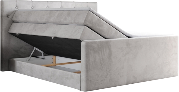 Boxspringbett KING VELEN, Doppelbett mit Multipocket-Matratze, Polsterbett mit Kopfstütze - 200x200 - Hellgrau Velours - H3 Bild 4
