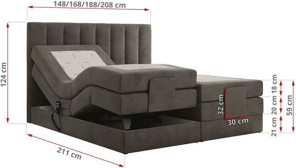 Boxspringbett mit elektrisch verstellbaren Matratzen, zwei Bettkästen und einem Topper - COMFORTO - 140 x 200 cm - Dunkelgrau Velvet - H4 Bild 6