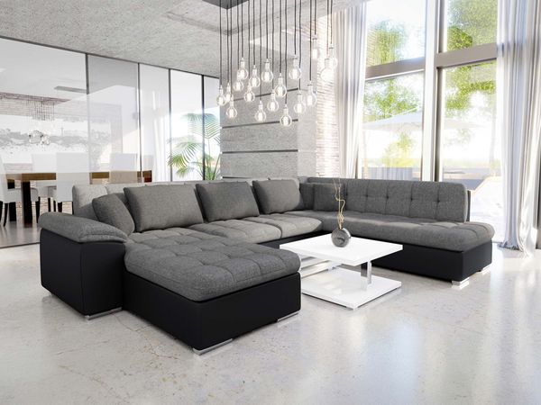 Mirjan24 'Niko Bis' Wohnlandschaft, Plüschstoff, 76 x 205 x 348 cm, Grau / Schwarz, Links