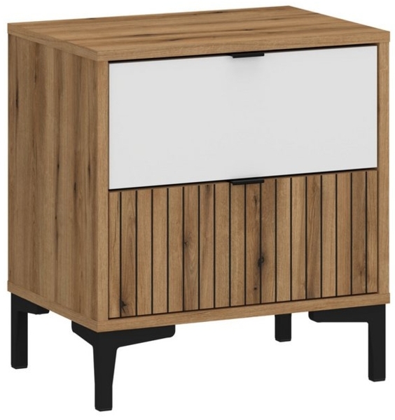 Nachttisch Eiche mit weiß und Rillenoptik RISBY-129 Bild 4