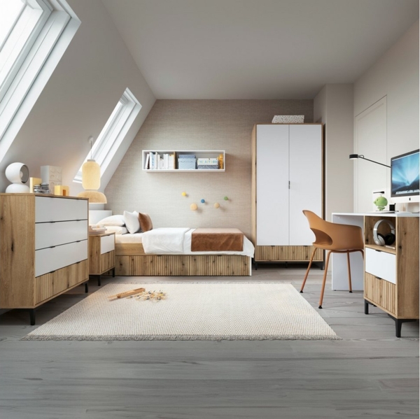 Nachttisch Eiche mit weiß und Rillenoptik RISBY-129 Bild 3