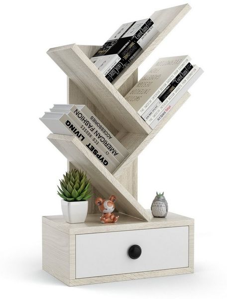 COSTWAY Bücherregal, stehend, in Baumform, mit Schublade, Holz, 30x17,5x60cm