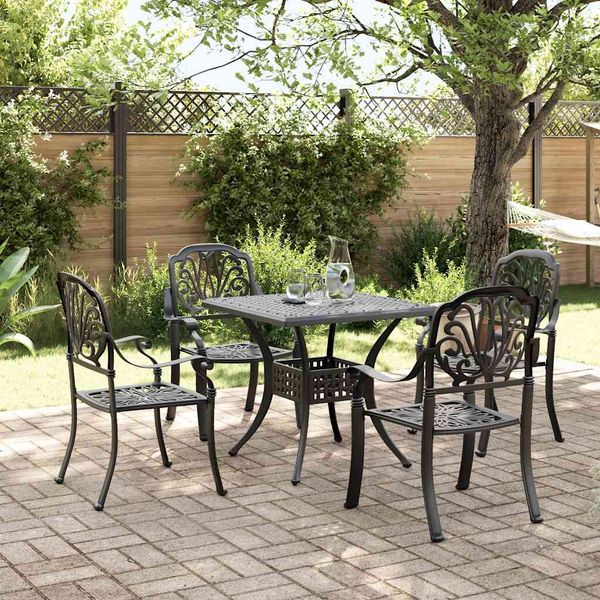 vidaXL 5-tlg. Garten-Essgruppe Schwarz Aluminiumguss 3216342