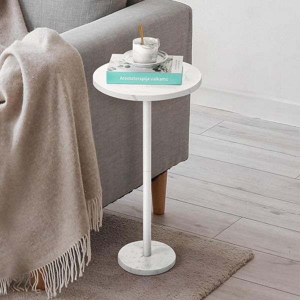 smusei Kleiner Weißer Beistelltisch Marmorsockel 32CM Wohnzimmer Schlafzimmer