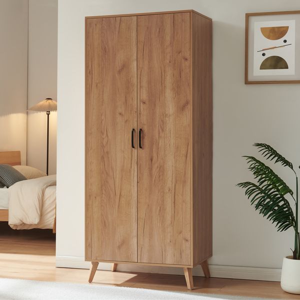 Kleiderschrank Norg 191 x 80 x 52 cm 2 Türen 4 Fächer Eicheoptik [en. casa]