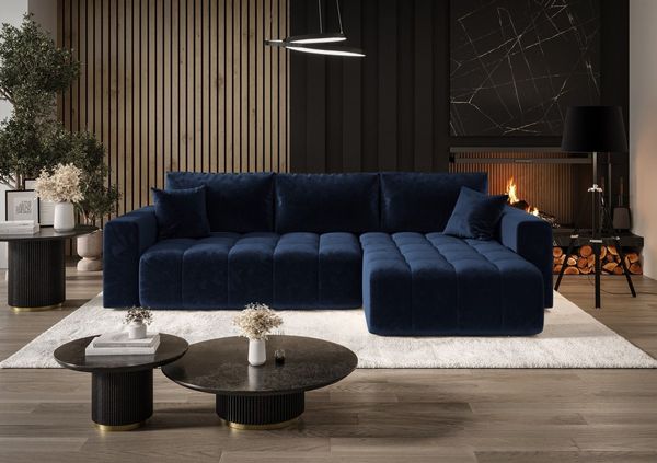 Ecksofa Schlafsofa CAMILA Stoff Monolith Dunkelblau Ottomane Rechts