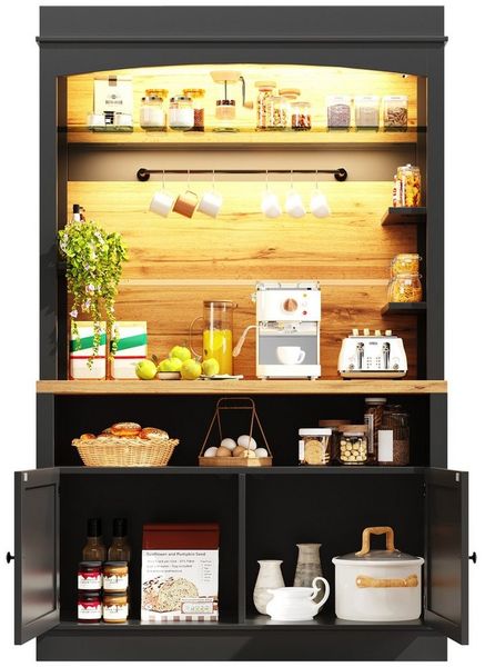 REDOM Hochschrank Küchenschrank,Esszimmerschrank (mit LED-Beleuchtung, Kippschutz und vielfältigem Stauraum, 1-St, 107*43*184cm)
