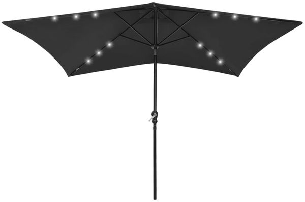 vidaXL Sonnenschirm mit LEDs und Stahl-Mast Schwarz 2x3 m 313792