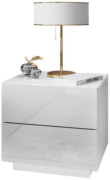 Nachttisch LINA LUX LED Beleuchtung Nachtkommode Nachtschrank Weiß Hochglanz