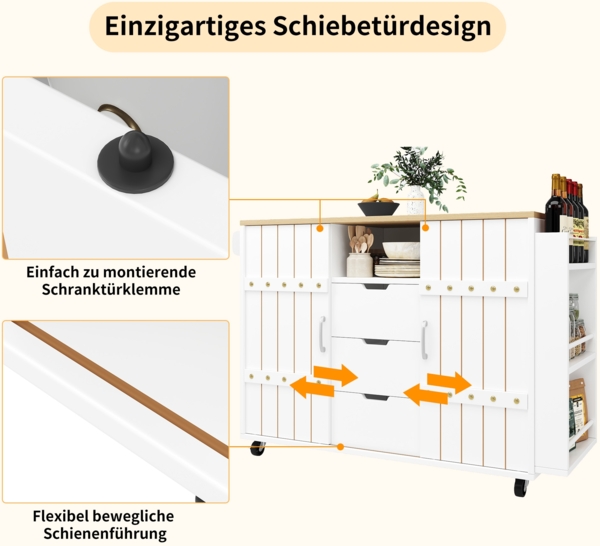 Kücheninsel klappbar MDF Aluminium Rollen Küchenwagen Esstisch Servierwagen Stauraum flexibel mobil Bild 5