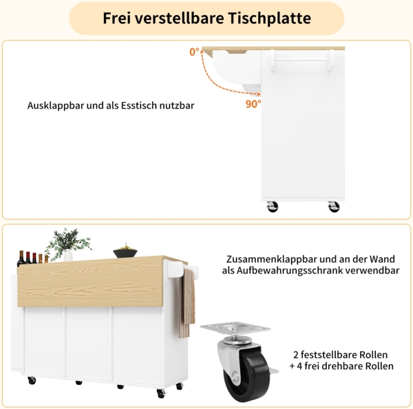 Kücheninsel klappbar MDF Aluminium Rollen Küchenwagen Esstisch Servierwagen Stauraum flexibel mobil Bild 6