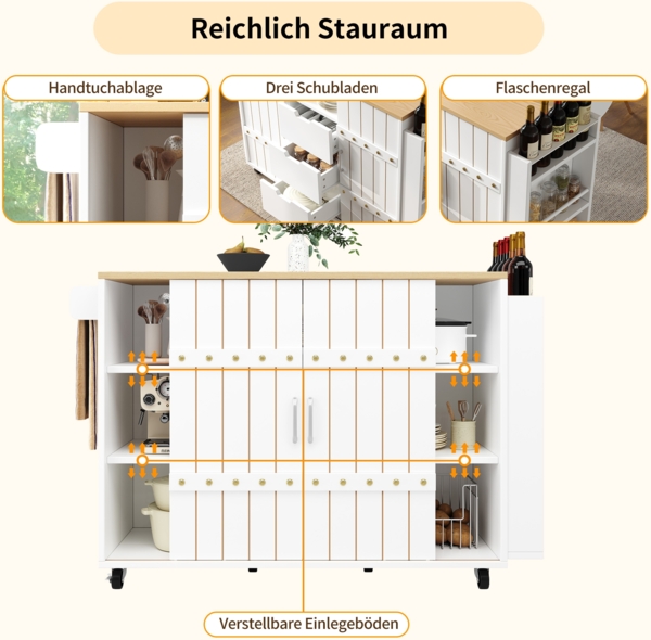 Kücheninsel klappbar MDF Aluminium Rollen Küchenwagen Esstisch Servierwagen Stauraum flexibel mobil Bild 7