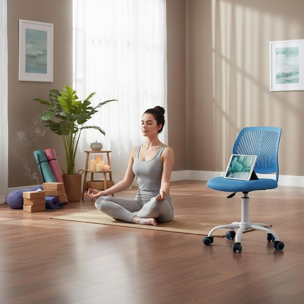 FurnitureR Meditationsbank ergonomischer Drehstuhl, höhenverstellbar, Netzrückenlehne, Metallfuß mit Rollen, Sitz 38x40 cm, Rückenlehne 32cm, 130kg Tragkraft, Blau