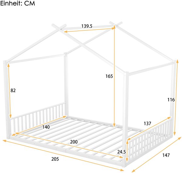 Polsterbett, 140 x 200cm, Ohne Matratze, Eisenrahmenbett, Kinderbett, Hausleiste, Weiß Bild 3