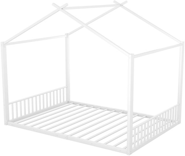 Polsterbett, 140 x 200cm, Ohne Matratze, Eisenrahmenbett, Kinderbett, Hausleiste, Weiß Bild 8
