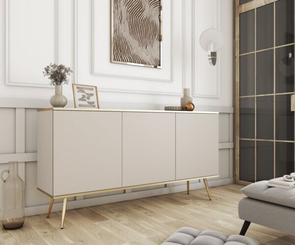 yourhouse24 Kommode Kommode Oro K160 160x85x39 cm weiß, schwarz, sandbeige