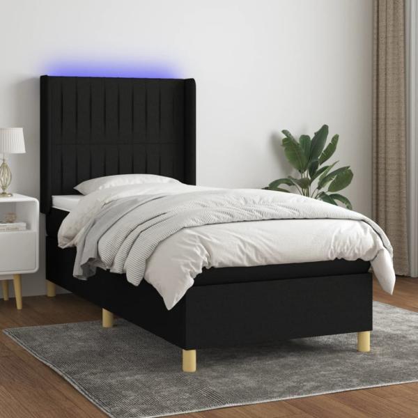 vidaXL Boxspringbett mit Matratze & LED Schwarz 90x200 cm Stoff, Härtegrad: H2 [3139007]