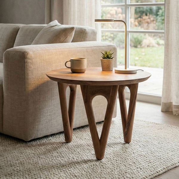 FINEBUY Couchtisch FB114354 Wohnzimmertisch 60cm Massivholz Sofatisch Rund Loungetisch (Natürliche Holzoptik mit warmer Ausstrahlung), Massive Verarbeitung für langlebige Stabilität