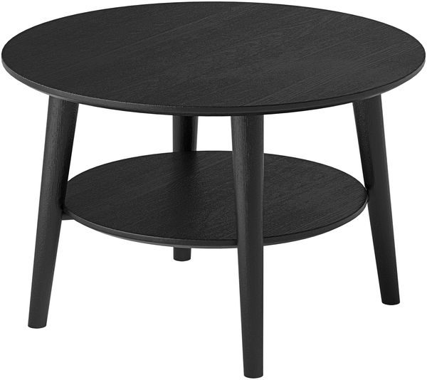 skølm 'Mjölnir' Couchtisch rund, Massivholz Eiche, schwarz lackiert, Wohnzimmertisch Ø70 cm, Beistelltisch für Wohnzimmer mit Ablage