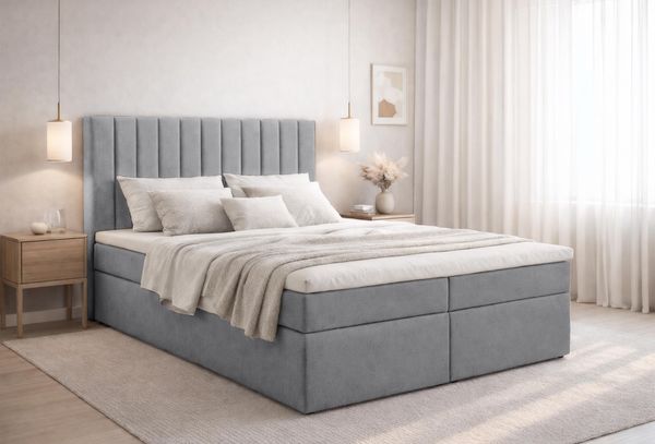 AX LIVING Boxspringbett Bursa 140x200 Grau mit Topper Bettkasten Komfortbett