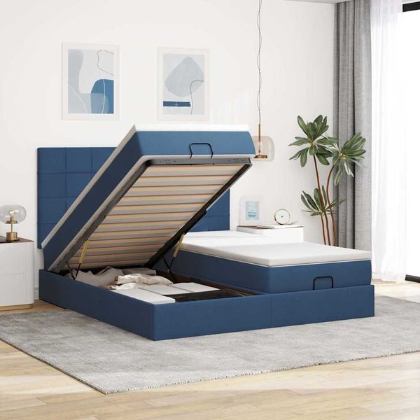 vidaXL Ottoman-Bett mit Matratzen Blau 160x200 cm Stoff 3313691