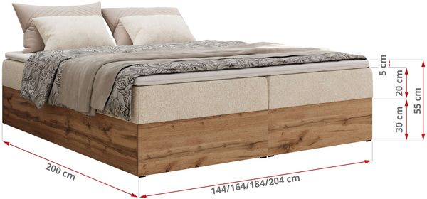 Polsterbett mit Bettkasten, Boxspringbett ohne Kopfteil WOOD ZERO, 7-Zonen Multipocket-Matratze und Topper, modernes Bett für Schlafzimmer - Creme Strukture - 200 x 200 cm - H3 Bild 6