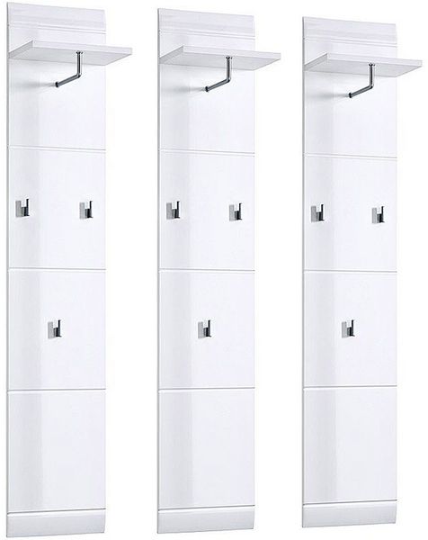 Lomadox Garderobenpaneel DANARO-01, Set Hochglanz weiß (3-teilig), B x H x T ca. 130 x 153 x 23 cm