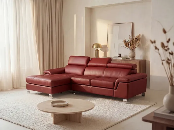 Vente-unique - Ecksofa Leder - Ecke Links - Rot - MISHIMA