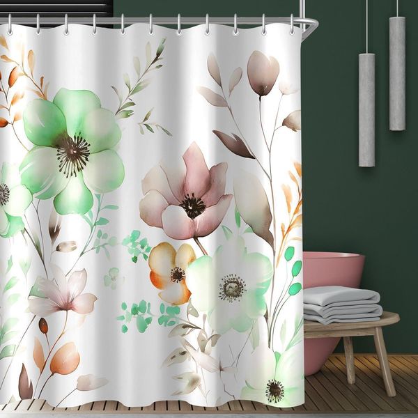 Duschvorhang 100x200cm Blumen Design Polyester Badevorhang 8 Ösen H200 x B100 cm