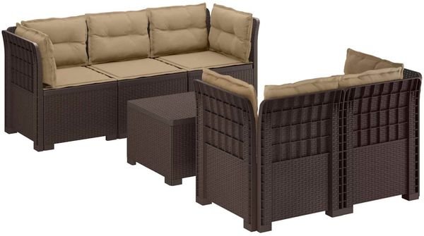 vidaXL 5-Sitzer Gartensofa mit Kissen Rattan-Look PP Braun 3443912