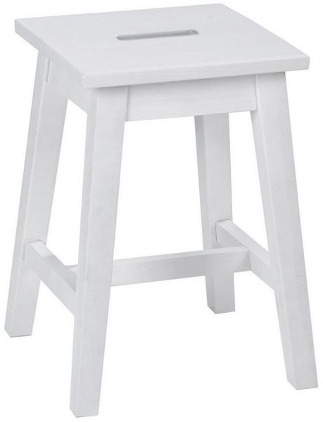 Home4You Sitzhocker, Weiß, Lackiert, Kiefernholz massiv, mit Mittelstrebe, B 33 x H 45 x T 33 cm