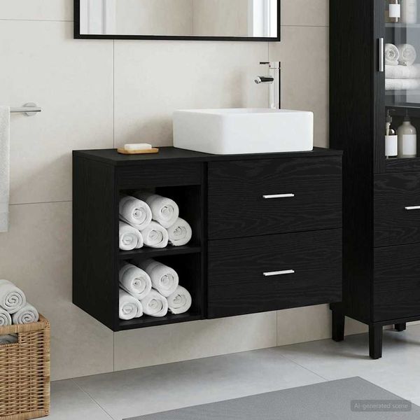 vidaXL Badezimmermöbel-Set 2 pcs Schwarze Eiche Holzwerkstoff 3403881