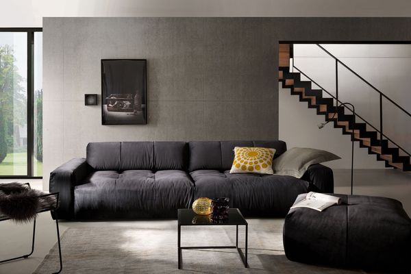KAWOLA Big Sofa PALACE 3-Sitzer mit Sitztiefenverstellung Velvet schwarz 74 x 120 x 298 cm