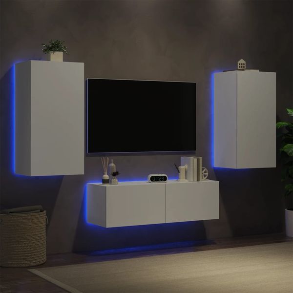 vidaXL 3-tlg. TV-Wohnwand mit LED-Leuchten Weiß 3216874