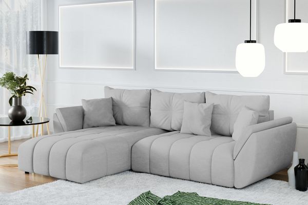 AX LIVING L Form Couch hellgrau Verciani Schlaffunktion Bettkasten 280